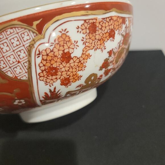 Vintage Porcelain Bowl Gold Imari Hand-Painted Sz 8.5" Asian Decor Red & White - Picture 6 of 16